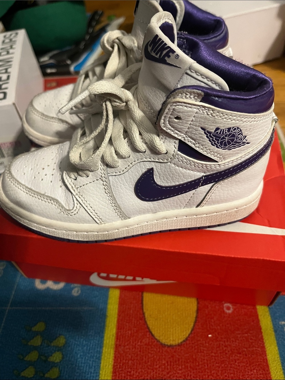 Nike White and Purple High-Top Basketball Sneakers
